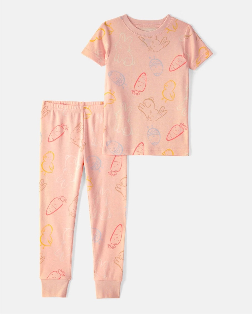 Toddler Girls Pink Easter Bunny Cotton Pajamas Bunnies Chicks 2T
